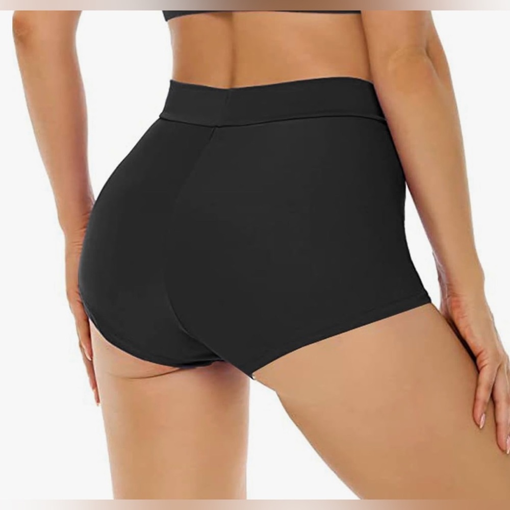Womens High Wasted Swimsuit Bikini Shorts Size XL Black NWOT